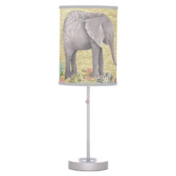 Classy Watercolor Elephant Floral Frame Gold Foil Table Lamp by GiftsGaloreStore at Zazzle
