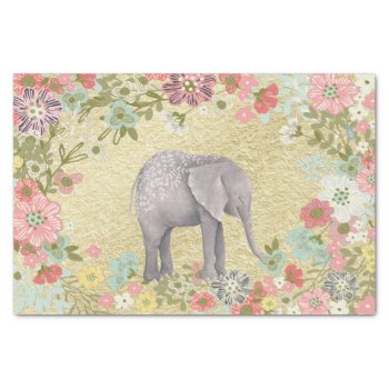 Classy Watercolor Elephant Floral Frame Gold Foil Tissue Paper by GiftsGaloreStore at Zazzle