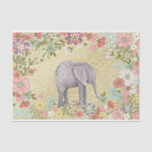 Classy Watercolor Elephant Floral Frame Gold Foil Tissue Paper