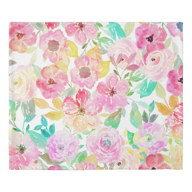 Classy watercolor hand paint floral design duvet cover (Front)