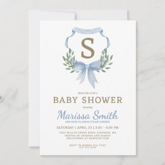 Classy Watercolor Monogram Boy Baby Shower  Invitation