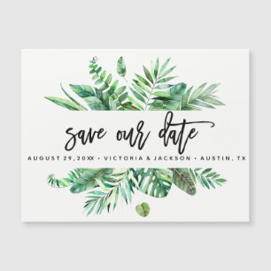Classy Watercolor Tropical Leaves save our date V2