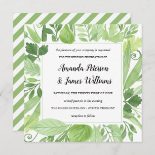 Classy Watercolor wild meadow green Wedding Invitation