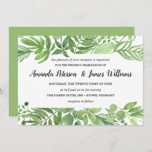 Classy Watercolor wild meadow green Wedding Invitation