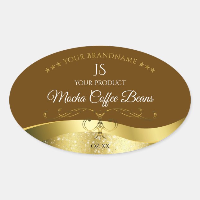 Classy Wavy Gold Decor Dark Brown Monogram Label (Front)