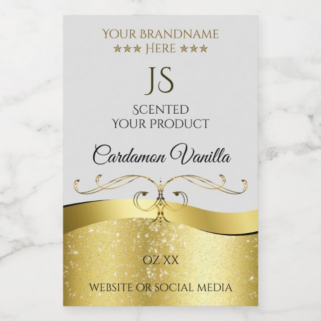 Classy Wavy Gold Decor Light Gray Monogram Label (Single Label)