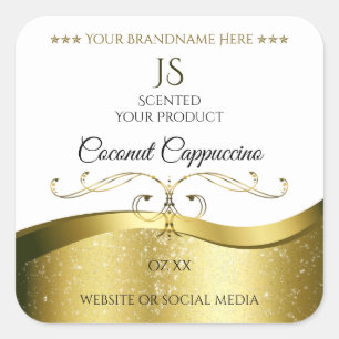 Classy Wavy Gold Decor Light White Monogram Label