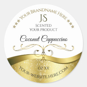 Classy Wavy Gold Decor Light White Monogram Label