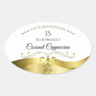 Classy Wavy Gold Decor Light White Monogram Label
