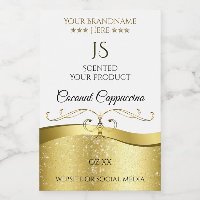 Classy Wavy Gold Decor Light White Monogram Label (Single Label)