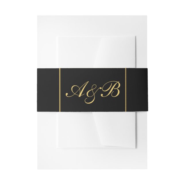Classy Wedding Belly Band Gold Initials Black (Front Example)