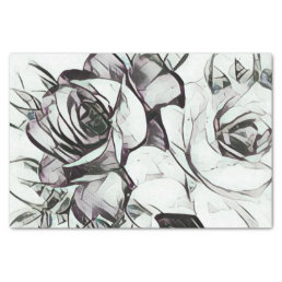 Classy Wedding Black White Rose Floral Pattern Tissue Paper
