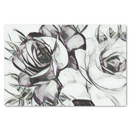 Classy Wedding Black White Rose Floral Pattern Tissue Paper