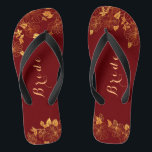Classy Wedding Bride Deep Burgundy & Gold Foliage Flip Flops<br><div class="desc">These classy wedding Bride deep Burgundy and gold foliage flip flops have a dark burgundy background that is adorned with an intricate gold floral greenery pattern and customizable modern typography. The combination of the rich burgundy and the shimmering gold create an elegant and luxurious aesthetic. View the collection on this...</div>