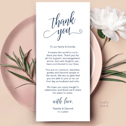 Classy Wedding Dinner Place Setting Thank You Card