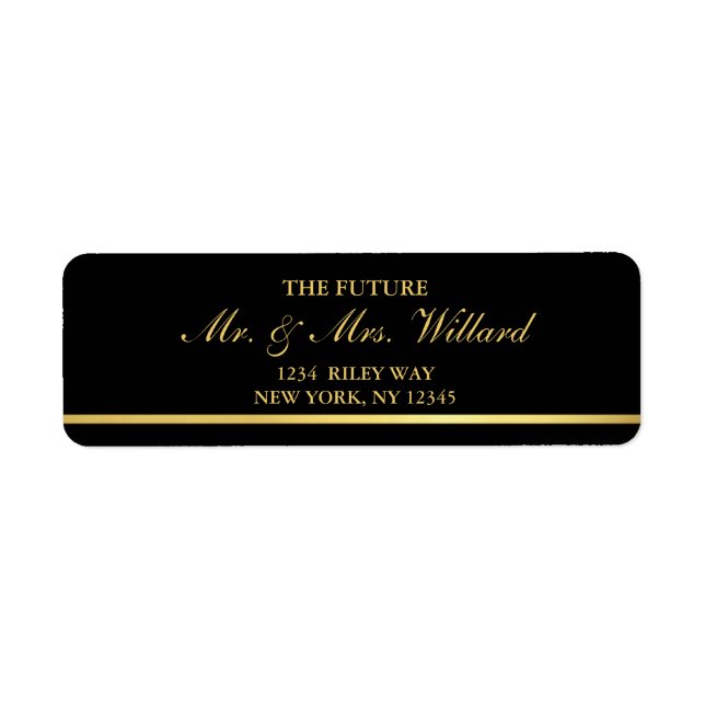 Classy Wedding Gold Foil - Black Return Address Label (Front)
