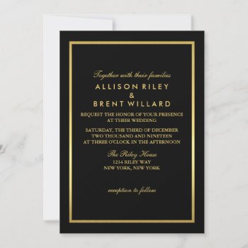 Classy Wedding Invitation Gold Foil-look - Black by Vineyard at Zazzle