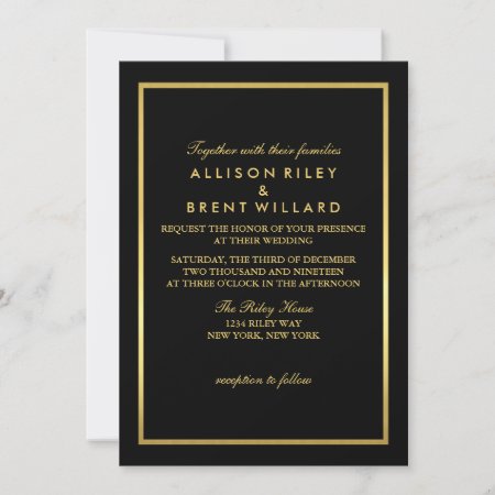 Classy Wedding Invitation Gold Foil-look - Black