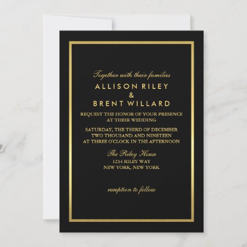 Classy Wedding Invitation Gold Foil_look _ Black