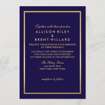 Classy Wedding Invitation Gold Foil - Navy Blue by Vineyard at Zazzle