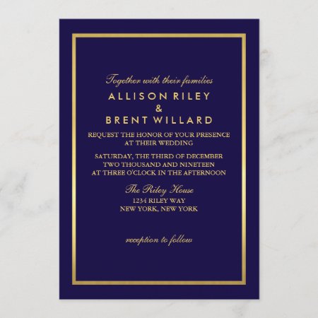 Classy Wedding Invitation Gold Foil - Navy Blue
