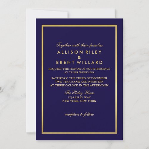 Classy Wedding Invitation Gold Foil _ Navy Blue
