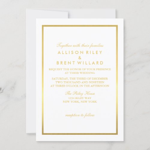 Classy Wedding Invitation Gold Foil _ White