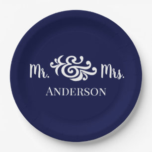 Classy Wedding Mr and Mrs Elegant Custom Colors Paper Plates