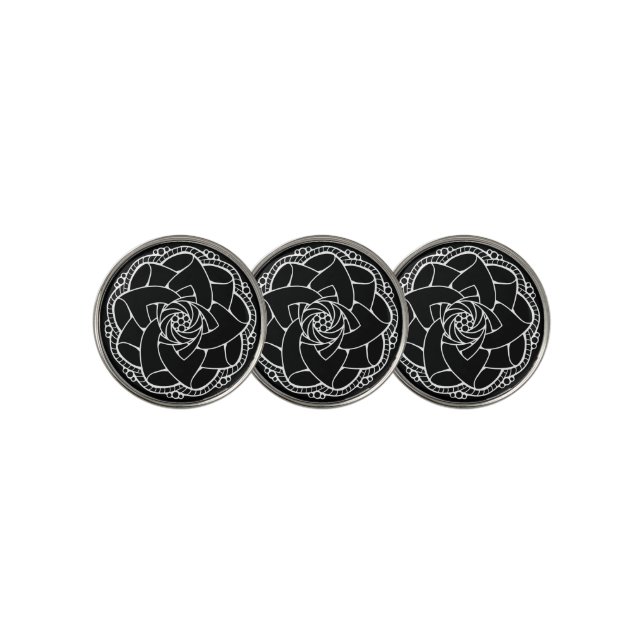 Classy White and Black Mandala Golf Ball Marker (3 Up)