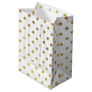 Classy White and Gold Glitter Polka Dots Medium Gift Bag