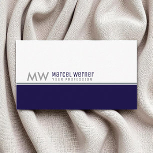 Classy White & Blue Monogrammed Business Card