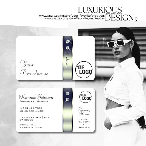 Classy White Blue Silver Decor Jewels and Logo Business Card