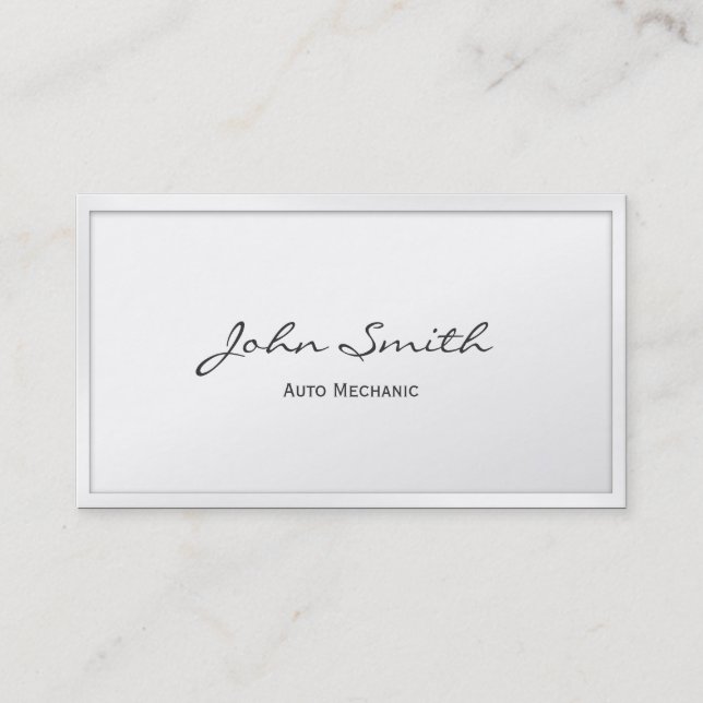 Classy White Border Auto Mechanic Business Card (Front)