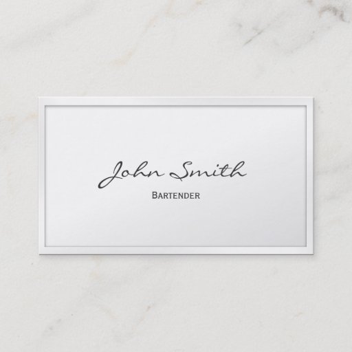 Customizable Classy White Border Bartender Business Card