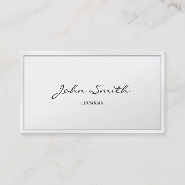 Classy White Border Librarian Business Card (Front)