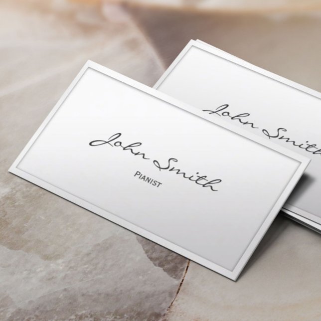 Classy White Border Pianist Minimalist Business Card (Creator Uploaded)