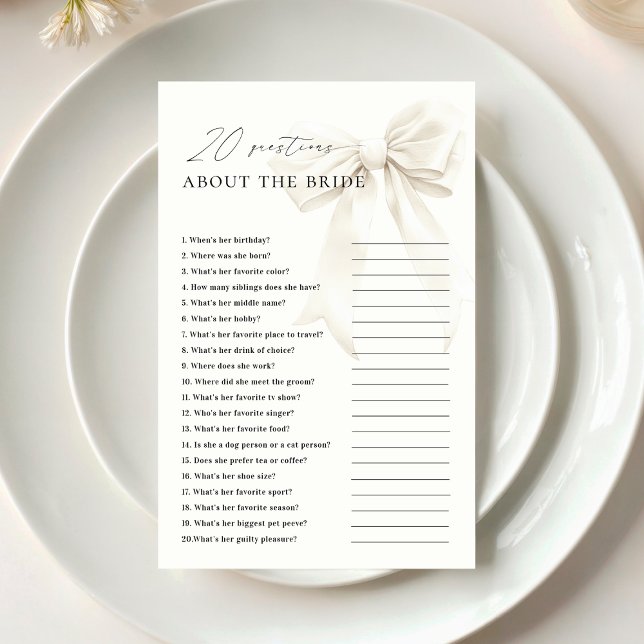 Classy White Bow 20 Questions About the Bride Game (Creator Uploaded)