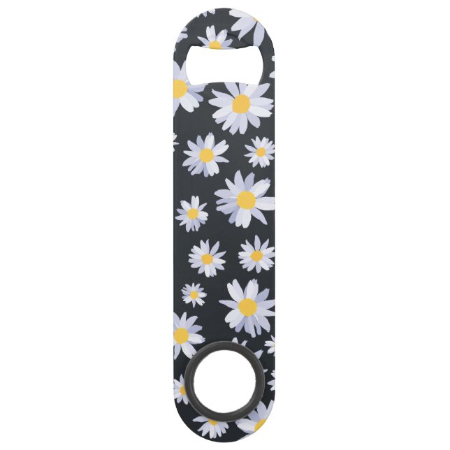 Classy White Daisy Flowers Botanical Bar Key (Front)