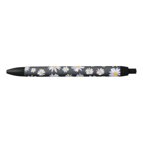 Classy White Daisy Flowers Botanical Black Ink Pen