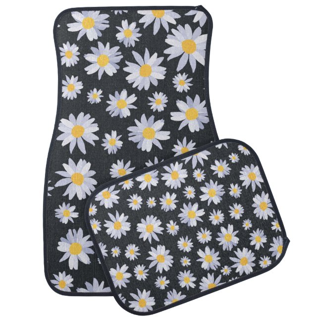 Classy White Daisy Flowers Botanical Car Floor Mat (Set)