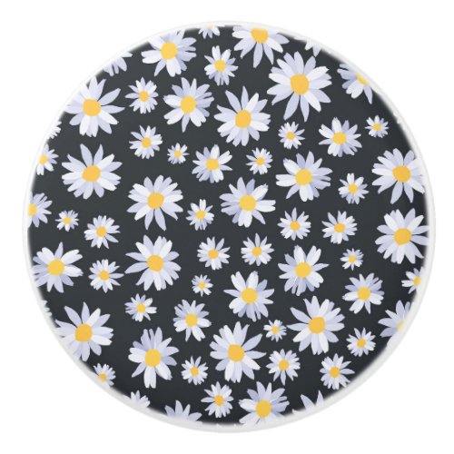 Classy White Daisy Flowers Botanical Ceramic Knob