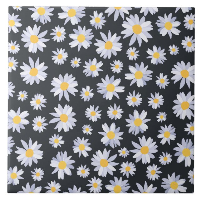 Classy White Daisy Flowers Botanical Ceramic Tile (Front)
