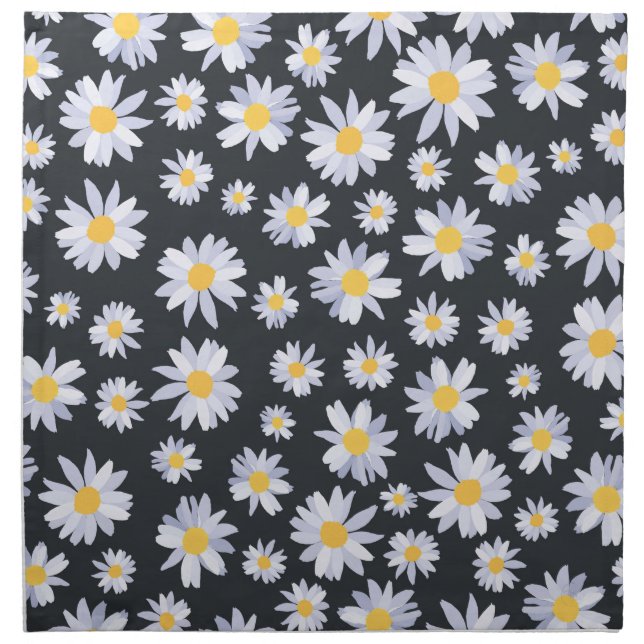Classy White Daisy Flowers Botanical Cloth Napkin (Front)