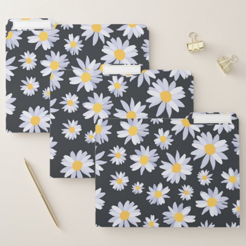 Classy White Daisy Flowers Botanical File Folder