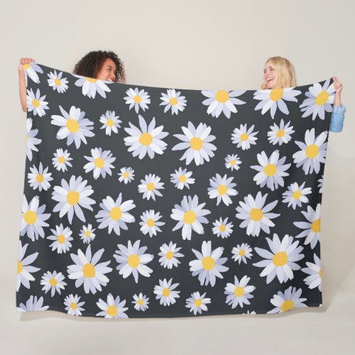 Classy White Daisy Flowers Botanical Fleece Blanket