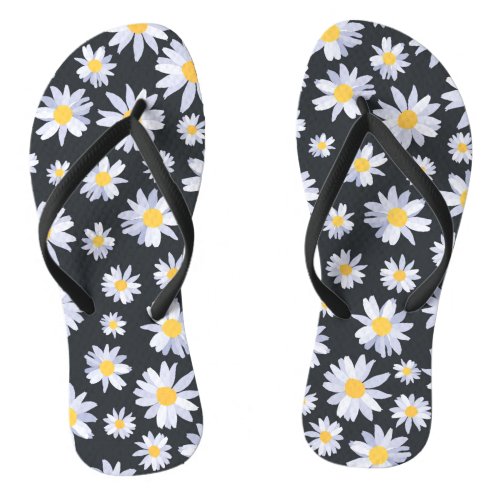 Classy White Daisy Flowers Botanical Flip Flops