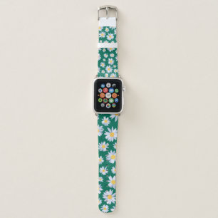 Classy White Daisy Flowers Botanical Green design Apple Watch Band