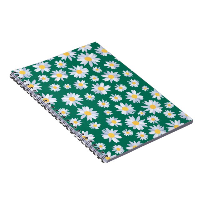 Classy White Daisy Flowers Botanical Green design Notebook (Right Side)