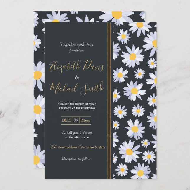 Classy White Daisy Flowers Botanical Invitation (Front/Back)