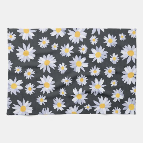 Classy White Daisy Flowers Botanical Kitchen Towel